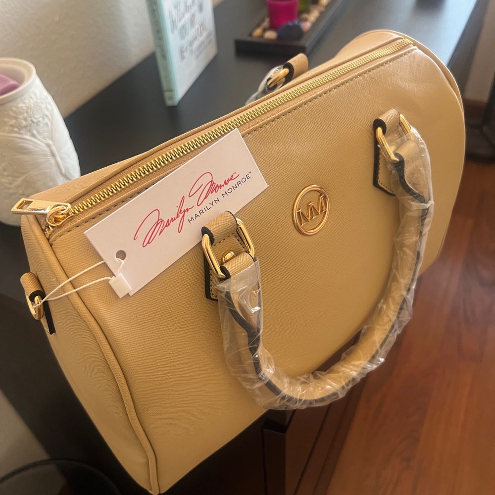 Marilyn Monroe Tan Satchel with Gold-Tone Accents